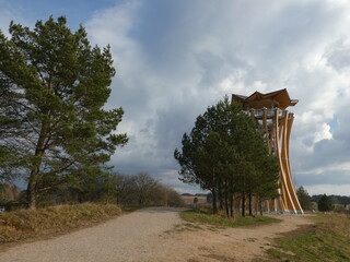 Fototapeta na wymiar Landscape with lookout tower, Stańczyki, Warmian-Masurian province, Poland
