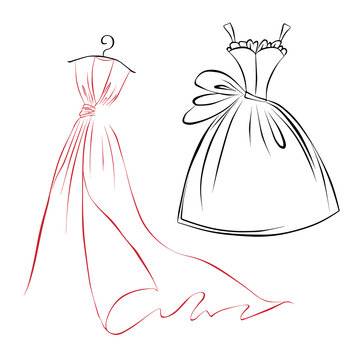 Fashion boutique dress with shoulder hanger, vector illustration. Clothes hanger, tailor logo design