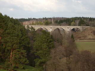 Fototapeta na wymiar Romincka Forest Aqueducts - landscape with two viaducts, Stańczyki, Warmian-Masurian province, Poland