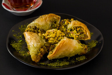 Traditional Turkish Pastry Dessert is Pistachio Baklava;