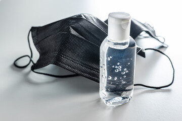Coronavirus prevention hand sanitizer gel in bottle. Hand disinfectant gel