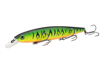 Wobbler with hooks for fishing as bait for fish, which is used for spinning. Fishing tackle for a fisherman.