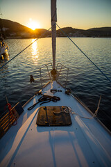Obraz na płótnie Canvas luxury yacht in the marina at sunset lights in Croatia