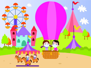 Obraz na płótnie Canvas Kids at theme park cartoon 2d vector concept for banner, website, illustration, landing page, flyer, etc.