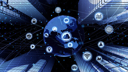 Global Communication Technology Smart City AI World 3D illustration