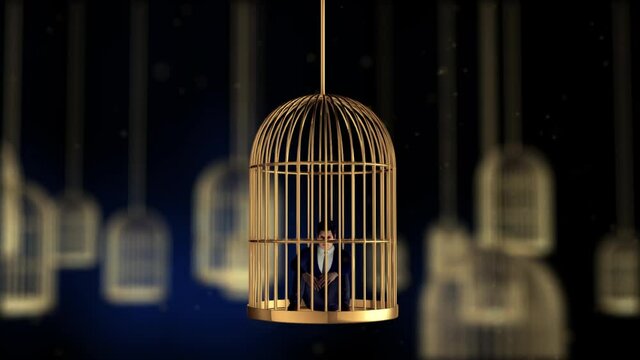 golden cage with man