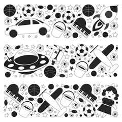 Kindergarten pattern with little children and toys. Creativity and imagination.