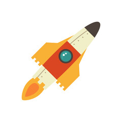 Cartoon rocket space ship take off, isolated vector illustration. Simple retro spaceship icon