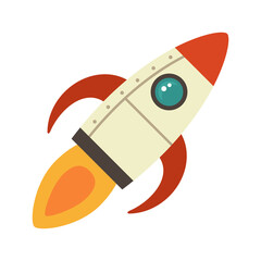 Cartoon rocket space ship take off, isolated vector illustration. Simple retro spaceship icon
