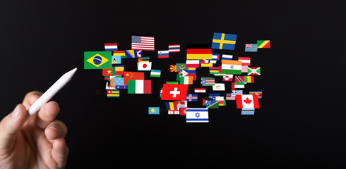 World map with all states and their flags,3d render.