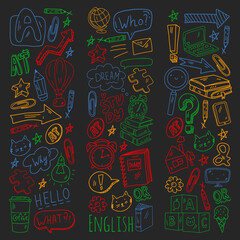 English course. E-learning, online education. English language