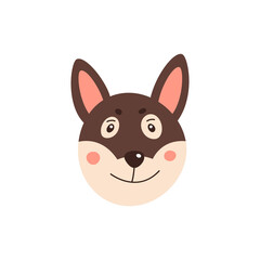 Dog s face. Vector illustration of funny cartoon pet in trendy flat style. Isolated on white