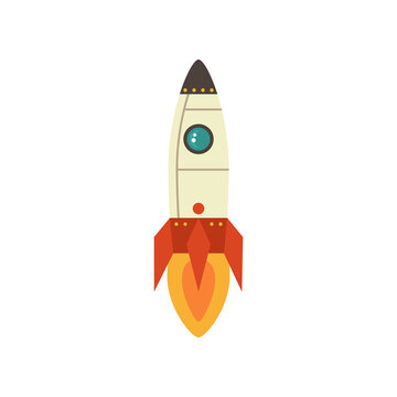 Cartoon rocket space ship take off, isolated vector illustration. Simple retro spaceship icon