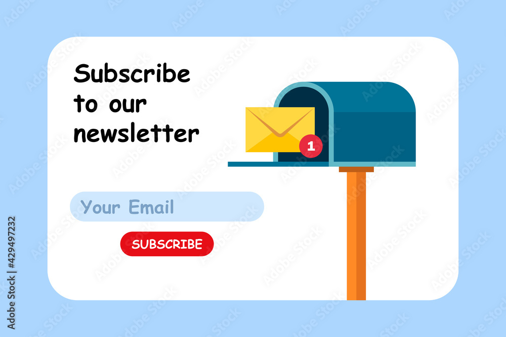 Poster newsletter subscription form. vector template for website. mailbox and a new letter.