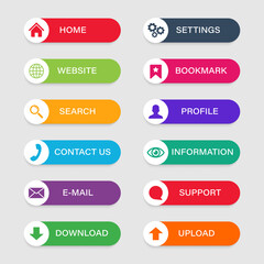 Obraz premium Colorful buttons with icons. Set of buttons for website. Modern design elements