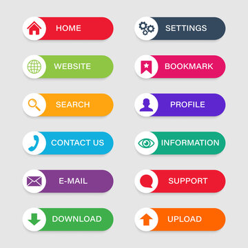 Colorful buttons with icons. Set of buttons for website. Modern design elements