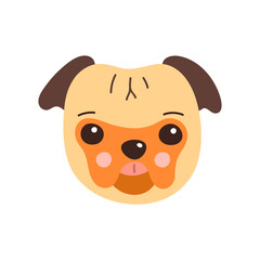 Dog s face. Vector illustration of funny cartoon pet in trendy flat style. Isolated on white