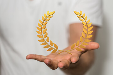 champion gold winner first place in hand