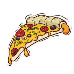 Pizza slice with lots of cheese sticker cartoon vector illustration