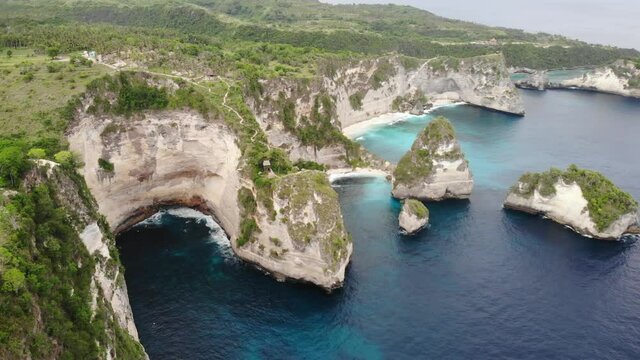 Nusa Penida Cliffs, Tree House and Atuh Beach Aerial View