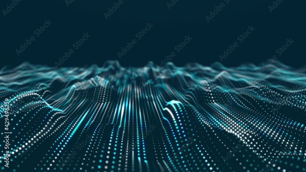 Poster dynamic wave with many dots. abstract motion background of colored dots. technology or science. 3d r