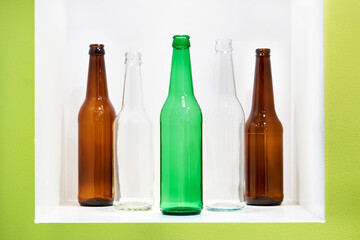 Empty bottles for wine in shop