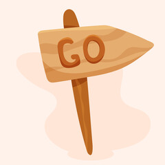 Peg with the direction of the road. Wooden signpost.