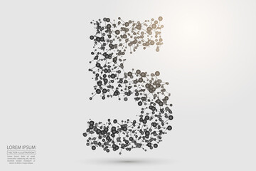 Abstract number five, figure 5, consisting of triangles, circles, spots of decay, stars. Vector eps 10.