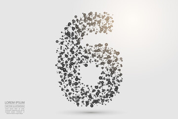 Abstract number six, figure 6, consisting of triangles, circles, spots of decay, stars. Vector eps 10.