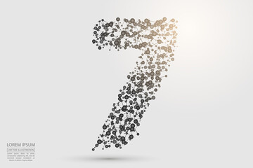 Abstract number seven, figure 7, consisting of triangles, circles, spots of decay, stars. Vector eps 10.