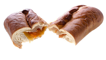 Piece of blush bun, confection, on white background isolated