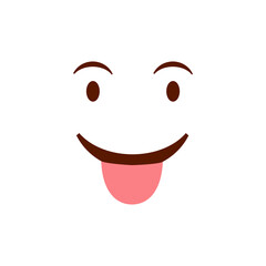 Cute social media smiling face with tongue emoji on a white background. Royalty-free.