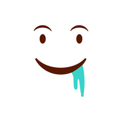 Cute social media drooling face emoji on a white background. Royalty-free.