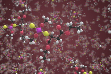 Molecule of malathion, ball-and-stick molecular model. Scientific 3d rendering