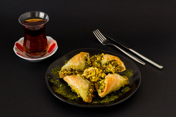 Traditional Turkish Pastry Dessert is Pistachio Baklava;