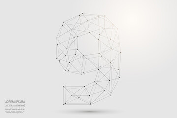 Abstract number nine, figure 9, consisting of triangles, circles, spots of decay, stars. Vector eps 10.