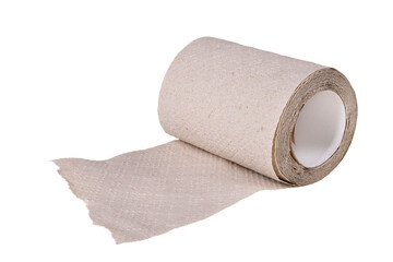 Gray toilet paper rolled out. Materials for personal hygiene.