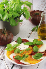 A plate with Italian salad caprese