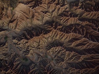 Aerial panorama of Tatacoa desert tropical dry red sand stone labyrinth in Villavieja Neiva Huila...