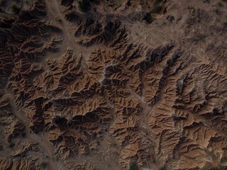 Aerial panorama of Tatacoa desert tropical dry red sand stone labyrinth in Villavieja Neiva Huila...
