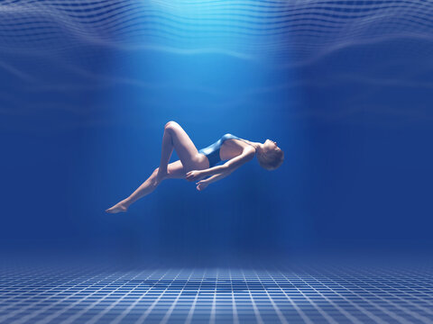 woman floating in the digital ocean