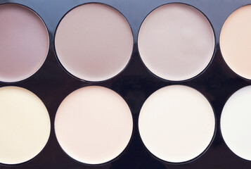 Close-up of contouring for makeup, a set of concealers in various colors. Beauty concept...