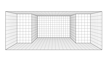 3d interior room building perspective grid, blank template for design or architecture 
