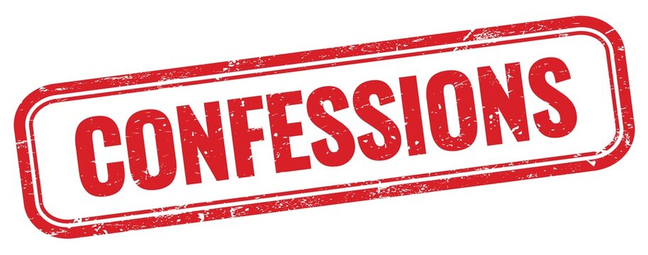 CONFESSIONS text on red grungy stamp.