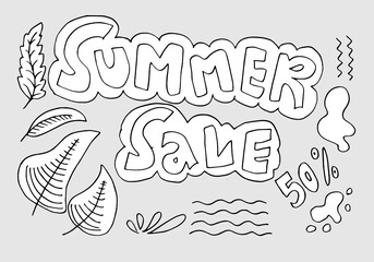 Doodles sale vector.Summer sale concept.summer sale banner.vector illustration.