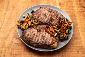 Aged steaks entrecote ribeye with garnish