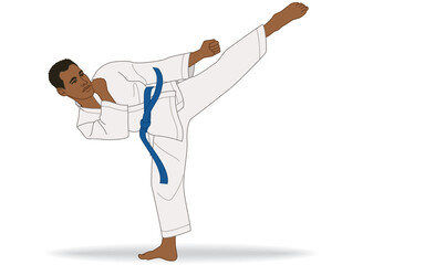 karate male side kick stance isolated on a white background