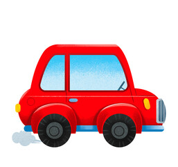 Red empty rounded cartoon car. Auto character is cute and funny childish. Print art for baby boy. Illustration isolated on white background clipart