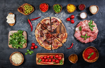Handmade pizza on dark background