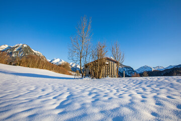 Fototapeta premium Allgäu - Winter - Oberstdorf - Stadel - Schnee 